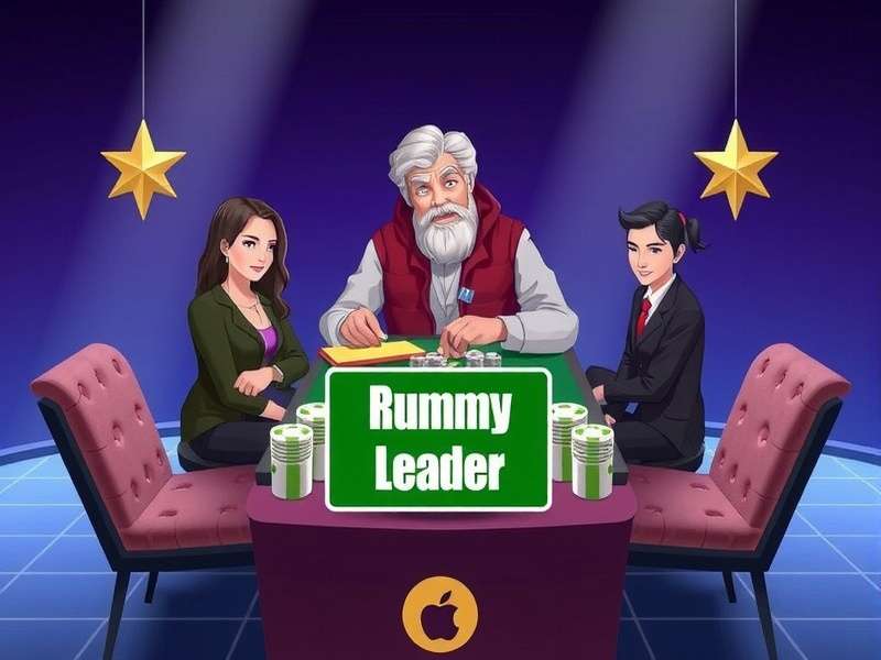 Rummy Leader showcasing a winning hand with cards and trophies