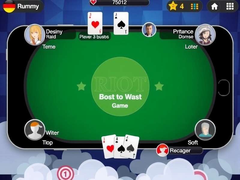 A group of diverse players engaged in an intense online Riot Games Rummy session on multiple devices