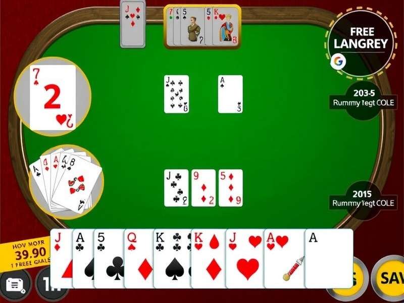 Rummy 500 Online Free game interface showing cards and scoreboard