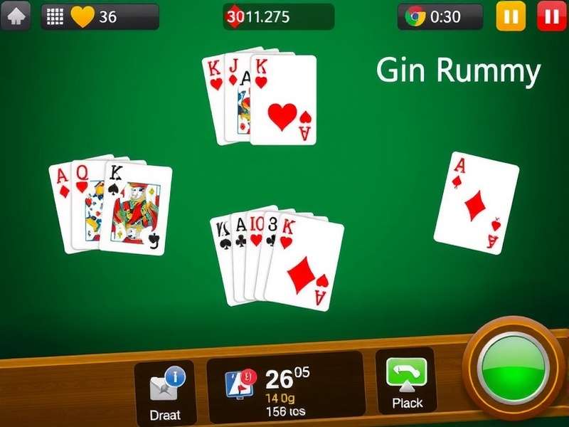 Gin Rummy Online Free Card Game - playing cards spread on a green table with chips